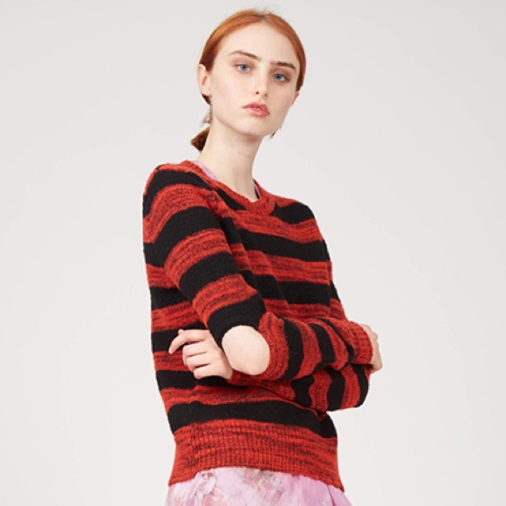 Raquel Allegra Slit Elbow Crew Sweater size 0 orange and black